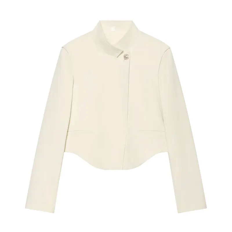 Damen Kurzer taillierter Blazer mit Stehkragen, asymmetrischer Knopfleiste und geschwungenem Saum Drune