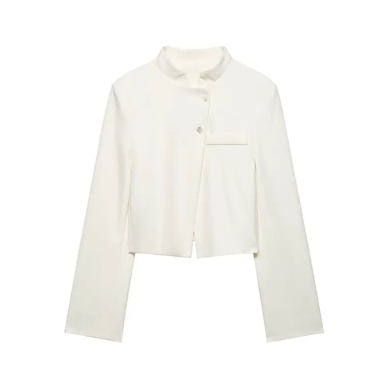 Damen Kurzer taillierter Blazer mit Stehkragen und asymmetrischer Knopfleiste Drune