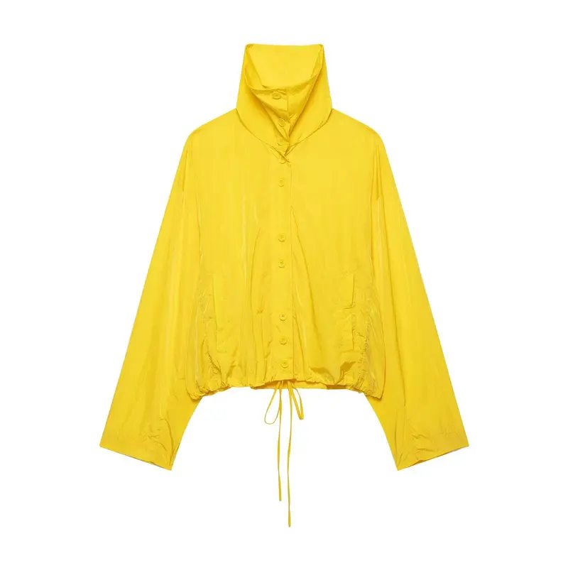 Damen Kurzer Tech‑Shell Blouson im Oversize‑Look mit hohem Stehkragen und Tunnelzug Drune