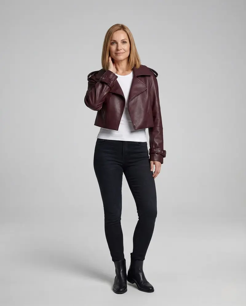 Damen kurzer Trenchcoat im Lederlook Kürzere Jacke