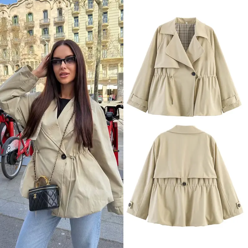 Damen Kurzer Trenchcoat mit Kordelzug-Taillierung Drune