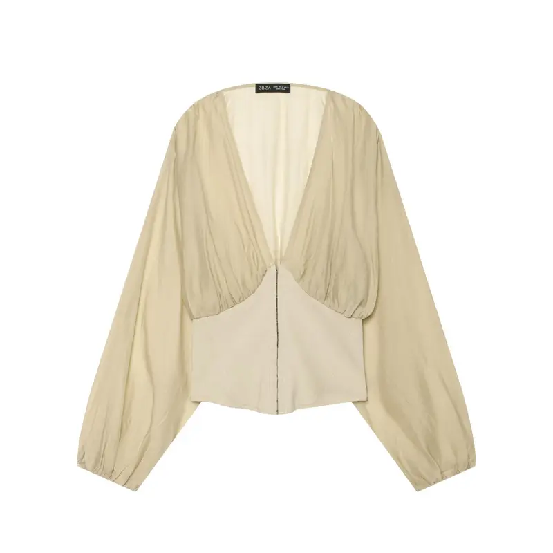 Damen Kurzes Bolero-Blouson mit tiefem V‑Ausschnitt, geraffter Passe und Ballonärmeln Drune