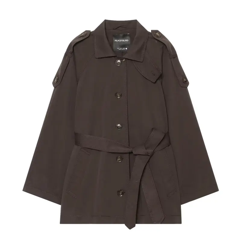 Damen Kurzes Cape-Trench mit taillierendem Bindegürtel und Schulterpatten Drune