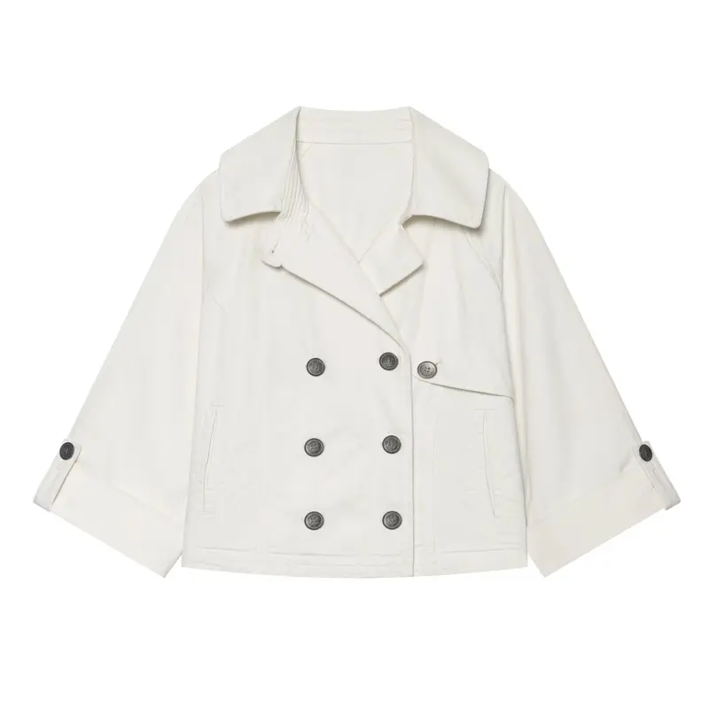 Damen Kurzes Doppelreihiges Trench‑Cape mit weitem Kragen und dreiviertel Ärmeln Drune