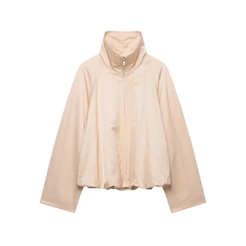 Damen Kurzes Satin-Finish Cape‑Blouson mit weitem Raglanärmel und hohem Stehkragen Drune