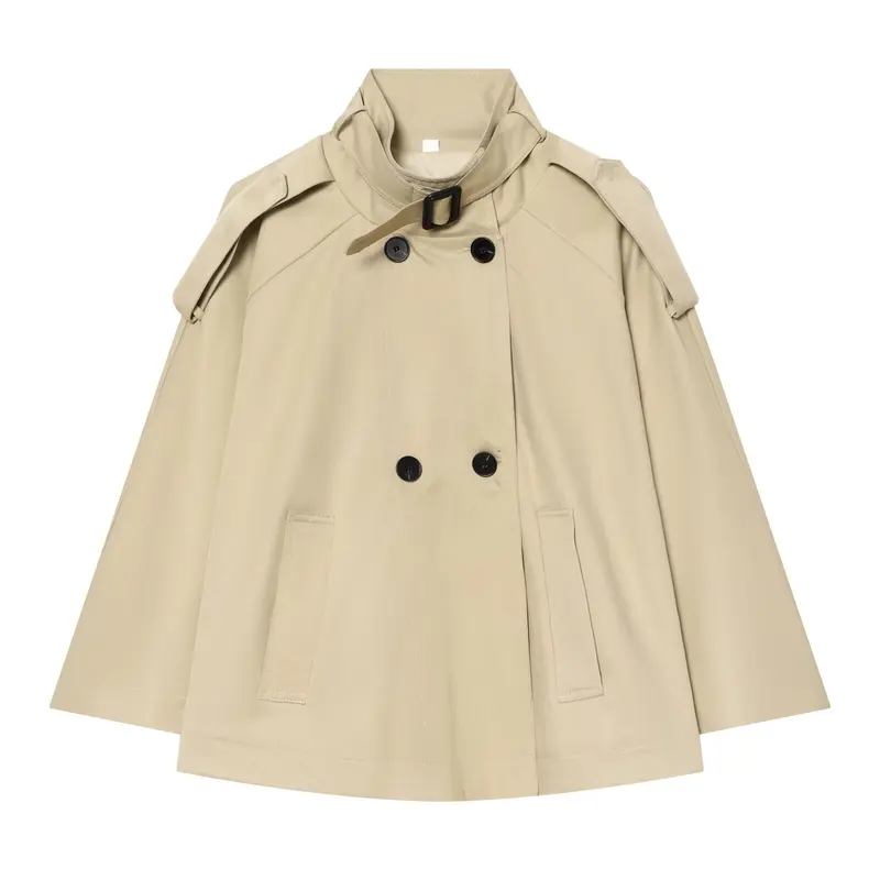 Damen Kurzes Trench-Cape mit Stehkragen, Schulterpatten und doppelter Knopfleiste Drune