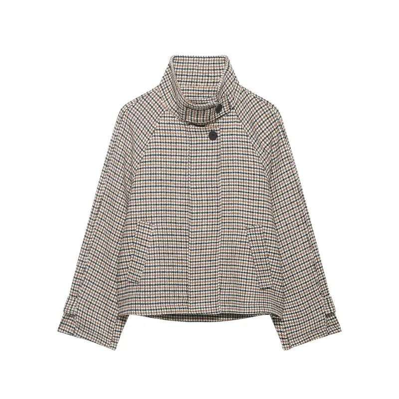 Damen Kurzgeschnittene Bouclé-Jacke mit hohem Stehkragen und Raglanärmeln Drune