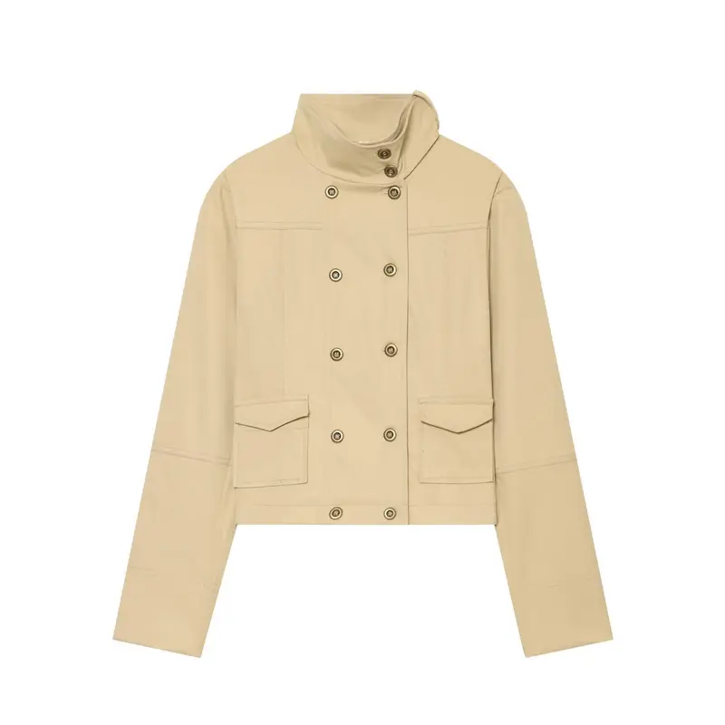 Damen Kurzgeschnittene doppeltreihige Fieldjacke mit Funnelkragen Drune