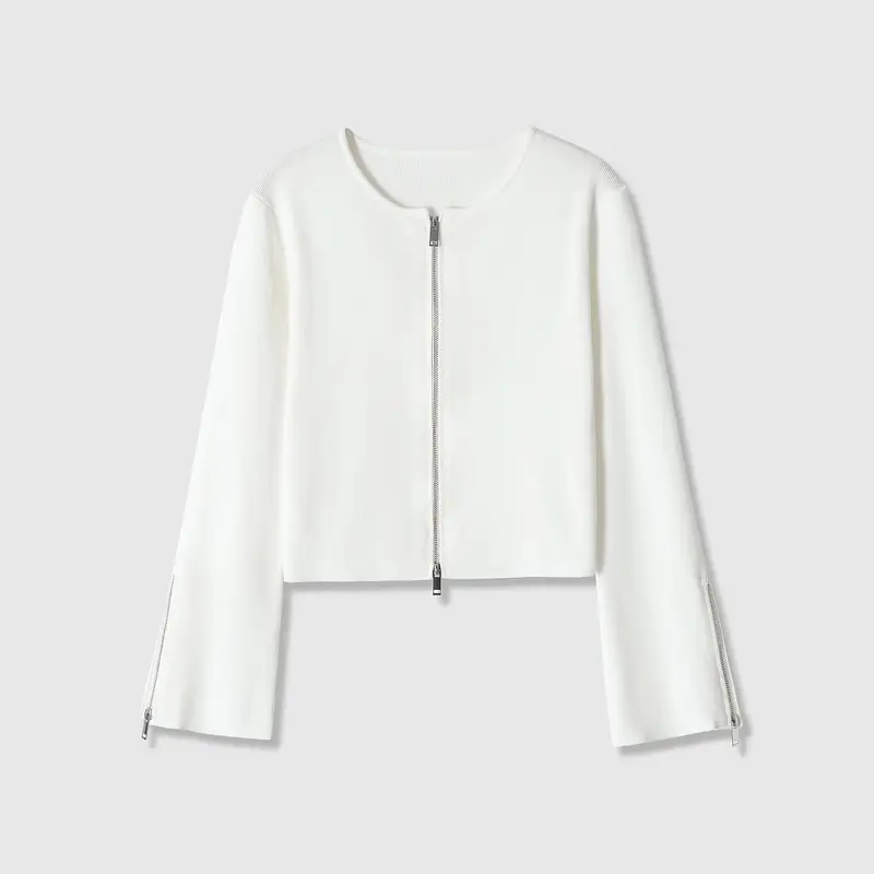 Damen Kurzgeschnittene Feinstrick-Jacke mit Zwei-Wege-Reißverschluss und Ärmelzipper Drune
