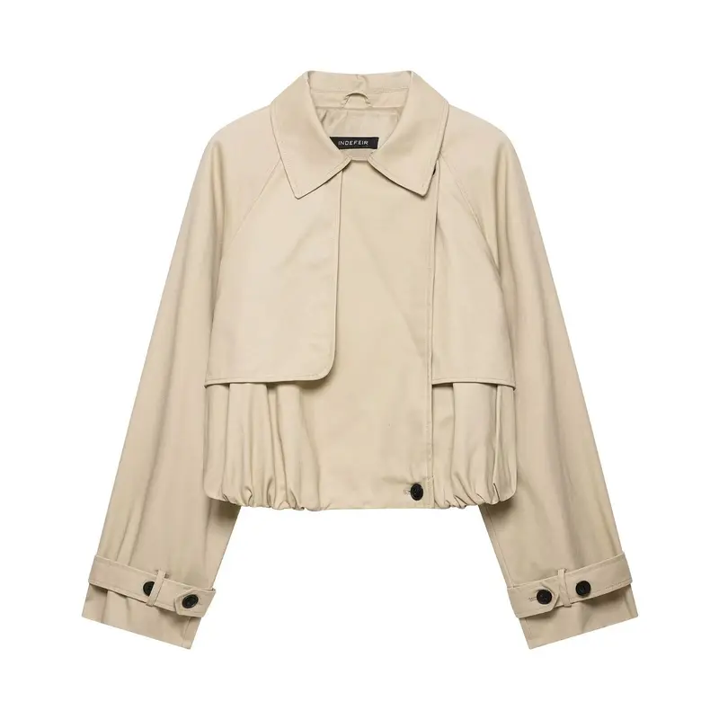 Damen Kurzgeschnittene Trenchjacke im Boxy‑Schnitt mit Raffung und verstellbaren Manschetten Drune