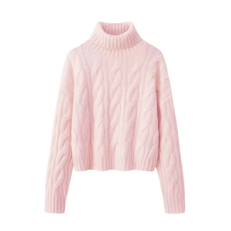 Damen Kurzgeschnittener Zopfmuster‑Turtleneckpullover mit kastiger Silhouette Drune