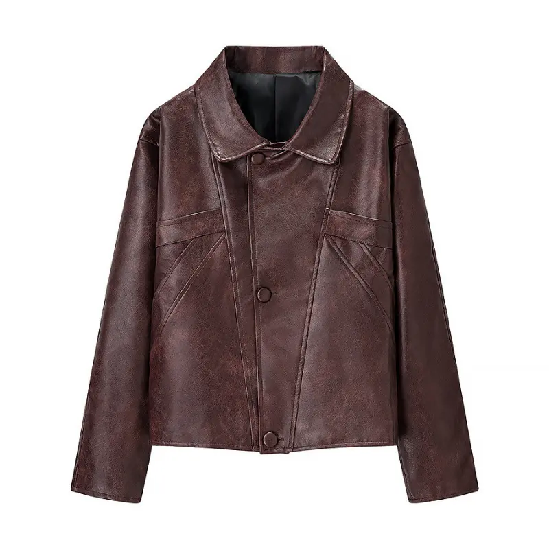Damen Kurzjacke aus Kunstleder im Boxy‑Cut mit dekorativen Nahtdetails Drune
