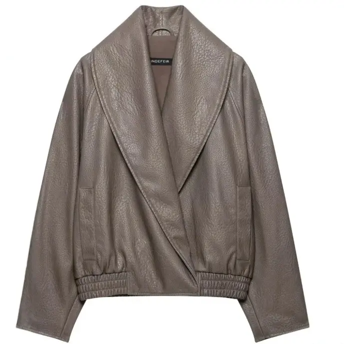 Damen Kurzjacke aus Lederimitat mit weitem Schalkragen und elastischem Saum Drune