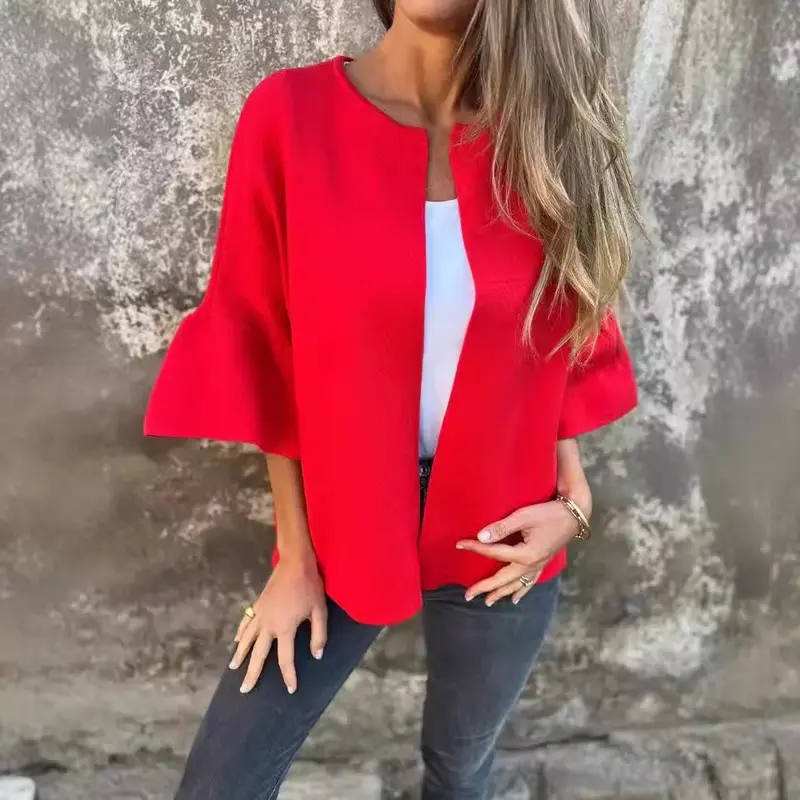 Damen Kurzjacke aus Strukturstrick mit 3/4 Ballonärmeln Drune