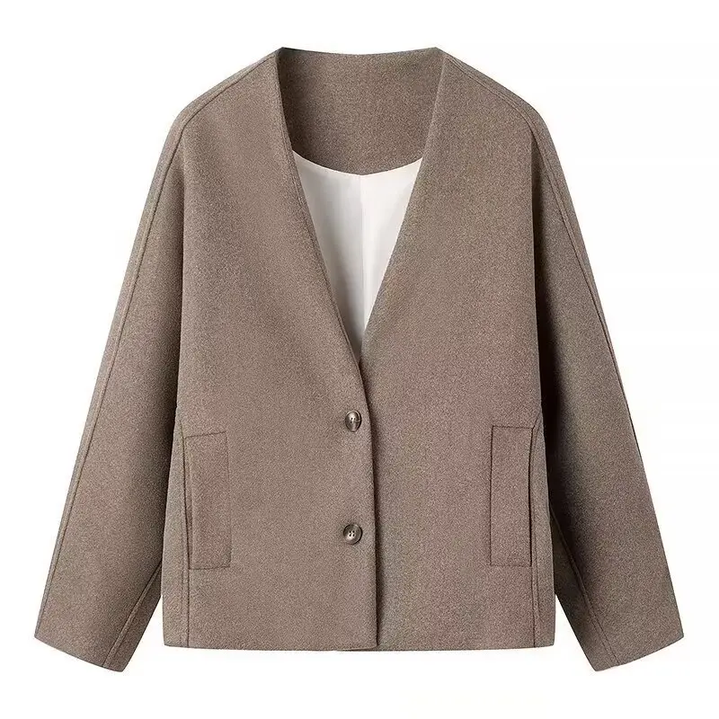 Damen Kurzjacke im Boxy‑Schnitt mit V‑Ausschnitt und Zwei‑Knopf‑Verschluss Drune