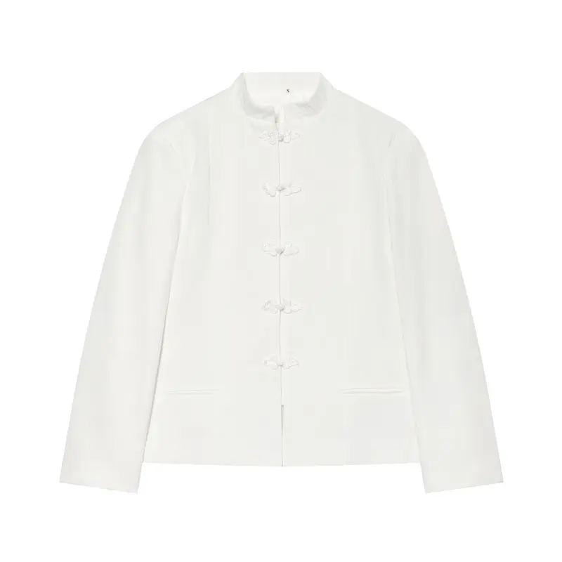 Damen Kurzjacke im Mandarin-Stil mit chinesischen Knotenverschlüssen und geradem Schnitt Drune