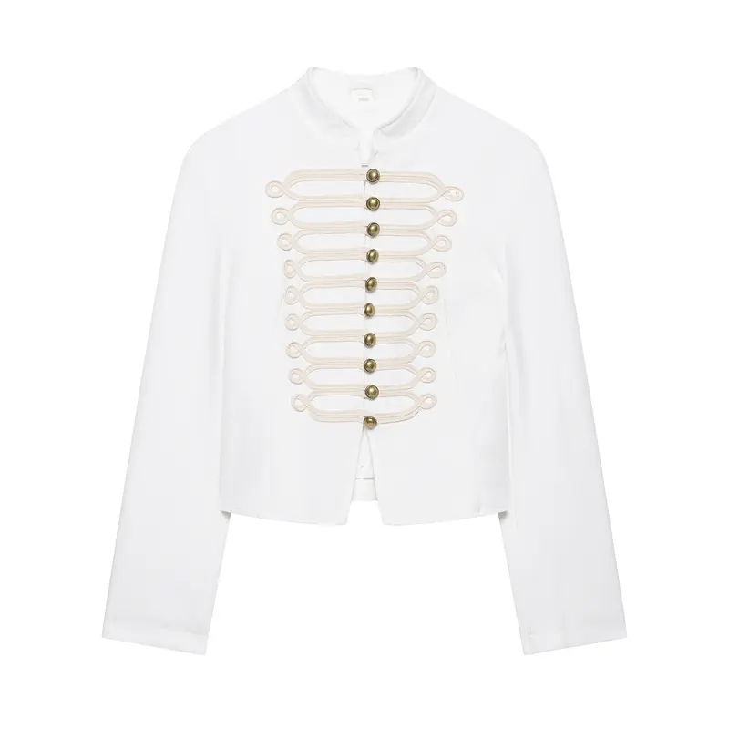 Damen Kurzjacke im Palais‑Hussarenstil mit Stehkragen und ornamentaler Zierbesatz Drune
