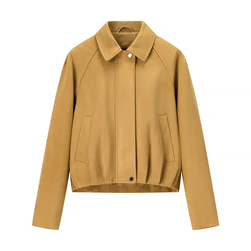 Damen Kurzjacke im Veloursleder-Look mit Raglanärmeln und elastischem Saum Drune