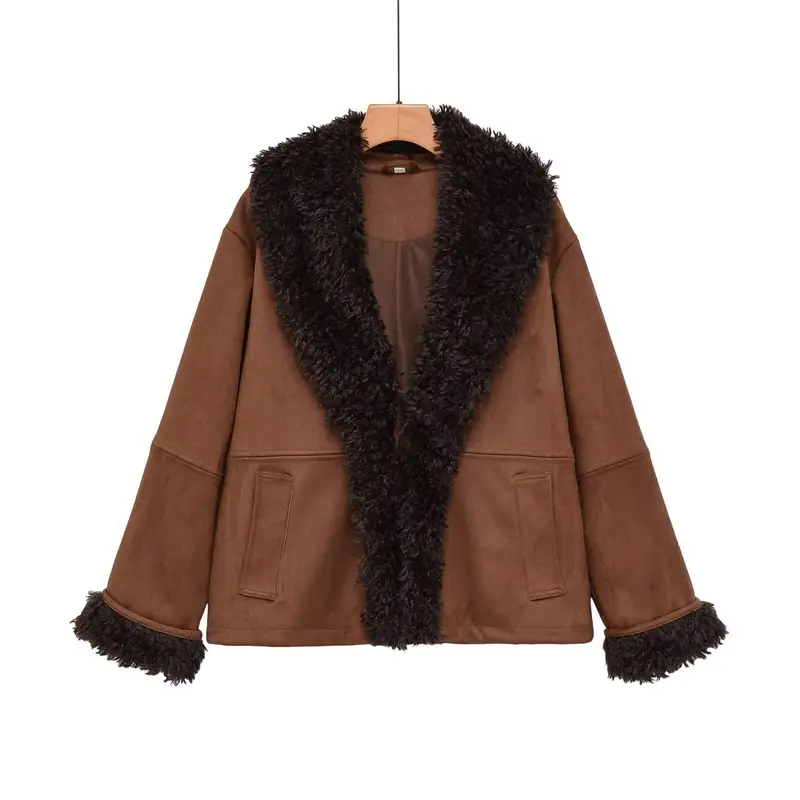 Damen Kurzjacke in Lammfelloptik mit voluminösem Schalkragen Drune