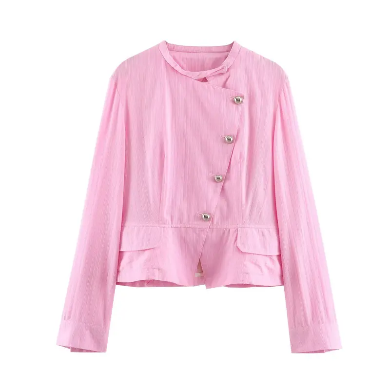 Damen Kurzjacke mit asymmetrischer Knopfleiste, Stehkragen und Zier‑Taschen Drune