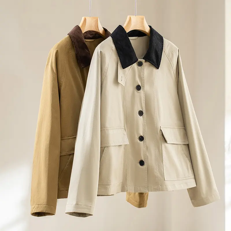 Damen Kurzjacke mit Cordkragen und aufgesetzten Taschen Drune