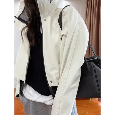 Damen Kurzjacke mit Kapuze, Mesh-Futter & verdecktem Reißverschluss Drune
