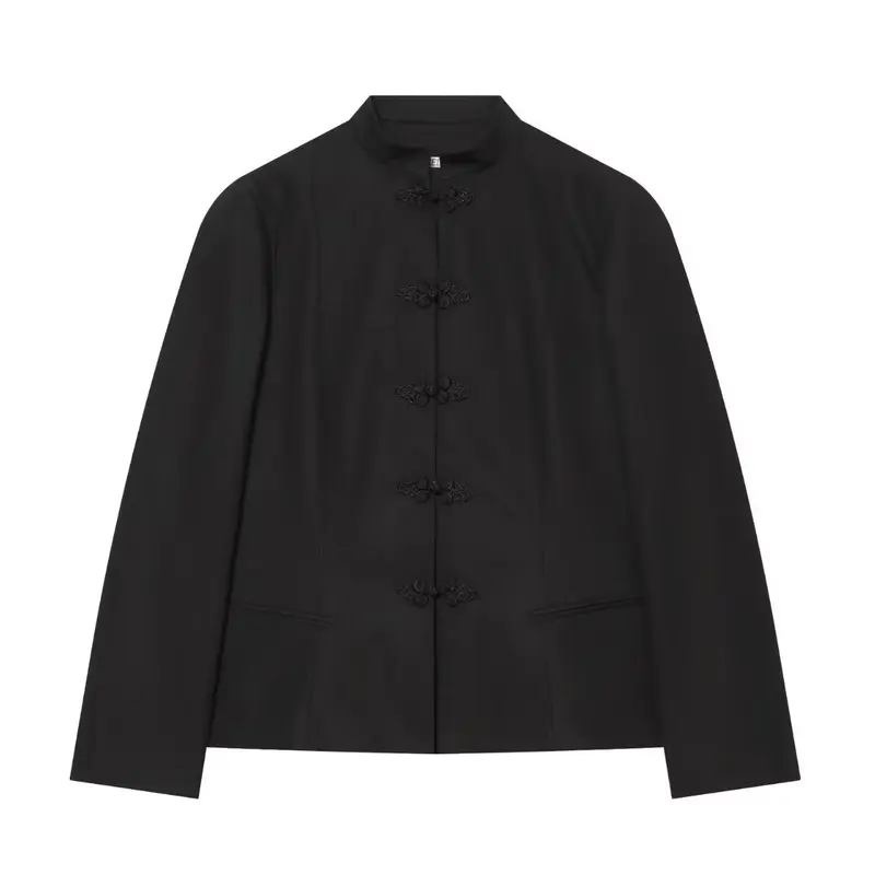 Damen Kurzjacke mit Stehkragen und dekorativen Knotenverschlüssen Drune