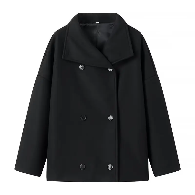 Damen Kurzmantel im Oversize‑Cut mit Doppelreiher und weitem Umschlagkragen Drune