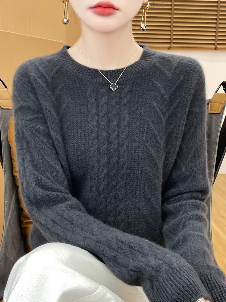 Damen Kurzpullover mit Zopfmuster, Rundhals und kaschmirähnlicher Weichheit Drune
