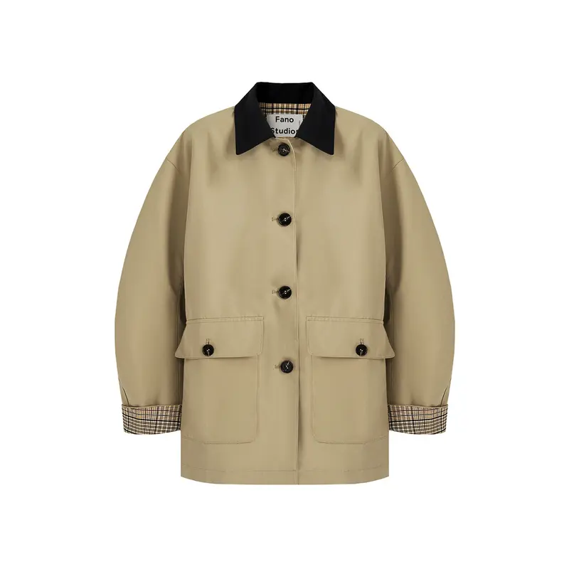 Damen Kurztrenchjacke mit Karofutter und Kontrastkragen Drune