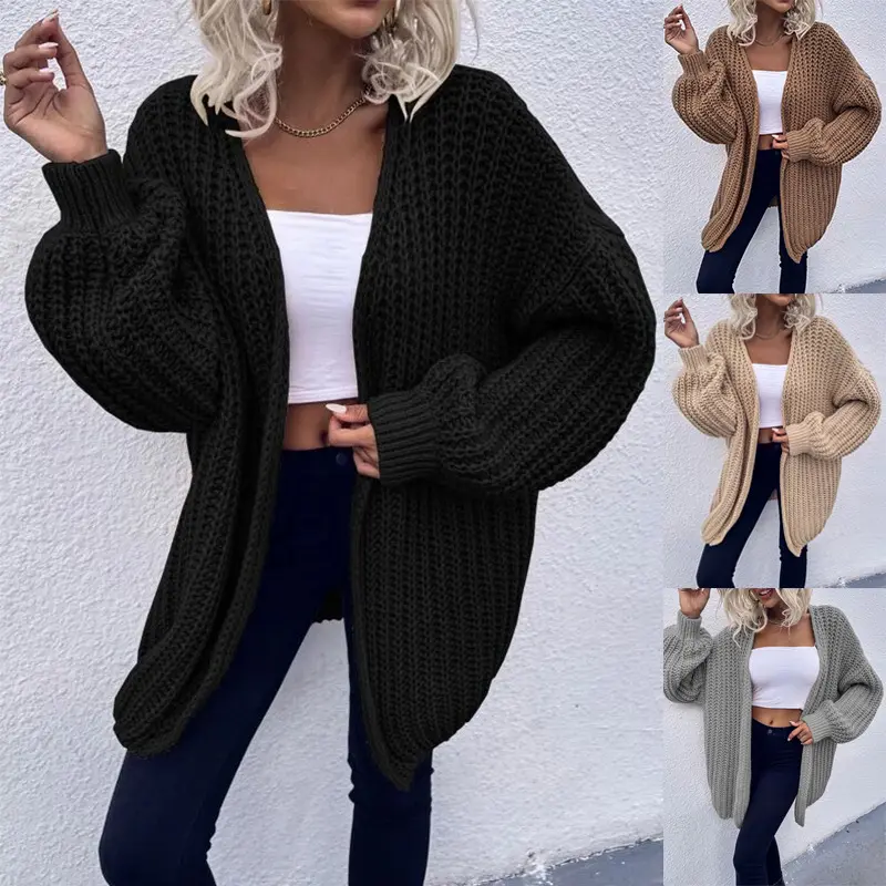 Damen Kuschel-Cardigan im Cocoon-Schnitt mit überlangen Ärmelbündchen und offener Front Drune