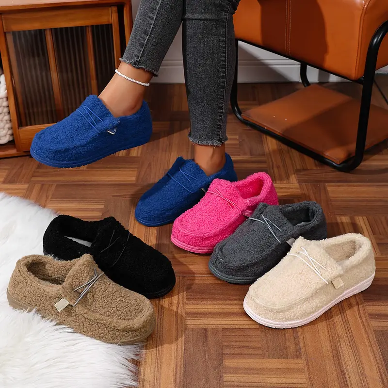 Damen Kuschelige Sherpa-Slipper mit flexibler Gummiaußensohle Drune