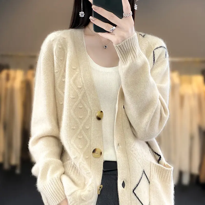 Damen Kuscheliger Oversize-Cardigan mit Ajour‑ und Rautendetail Drune
