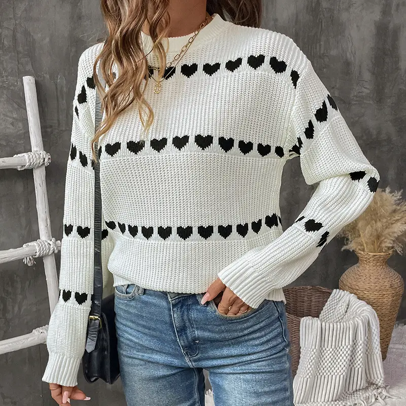 Damen Kuscheliger Strickpullover mit Herzmuster Drune