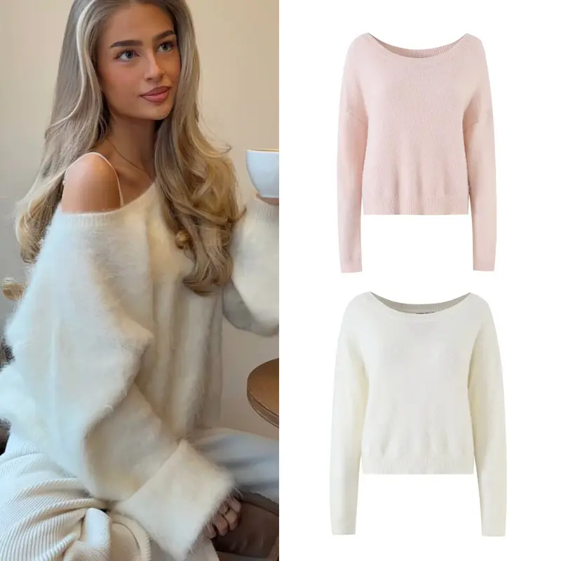 Damen Kuschelweicher Oversize-Pullover mit weitem U‑Boot‑Ausschnitt Drune