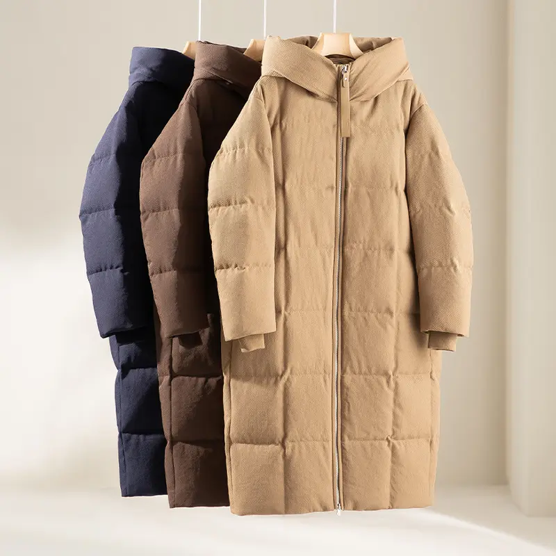 Damen Lang geschnittener wattierter Stehkragen-Mantel mit Zwei-Wege-Reißverschluss Drune
