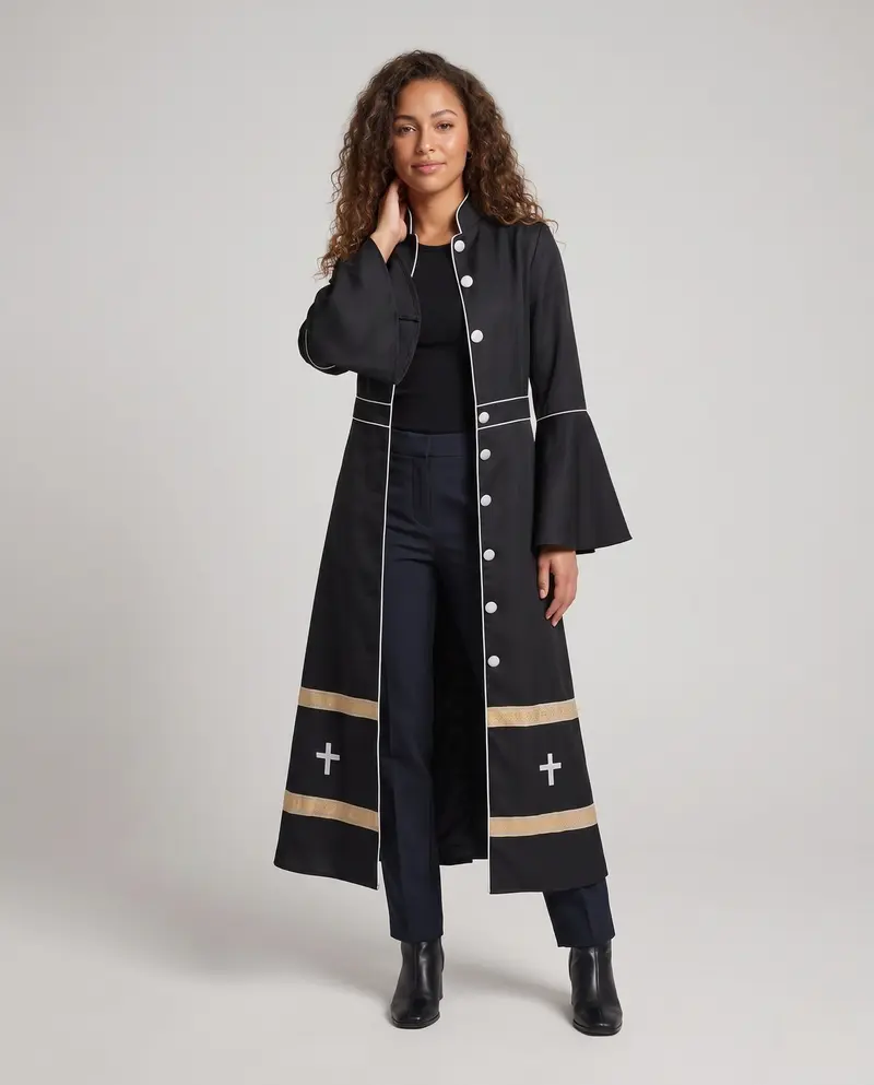 Damen Langarmkleid mit Glockenärmeln und goldenen Akzenten Drune