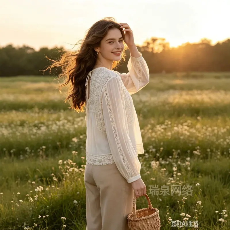 Damen Langärmlige Boho-Spitzenbluse mit Häkel- und Plissee-Details Drune