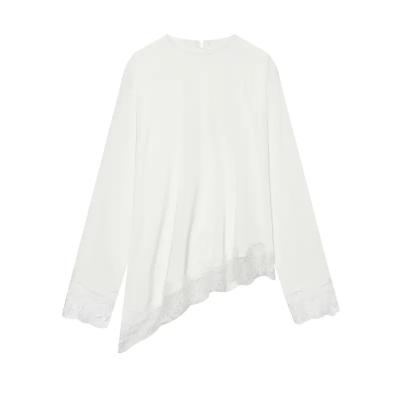 Damen Langarmshirt mit asymmetrischem Saum und Spitzenbesatz Drune