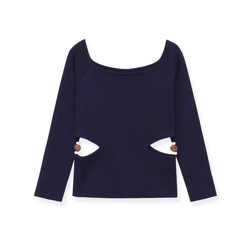 Damen Langarmshirt mit seitlichen Taillen-Aussparungen und Perlenbesatz Drune