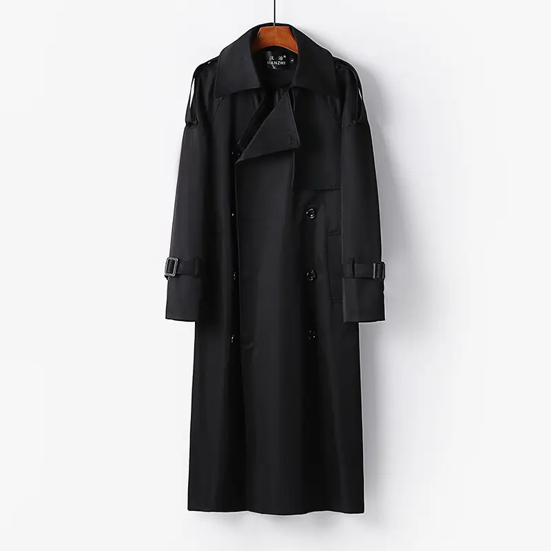 Damen Langer Doppelreihiger Trenchcoat mit Bindegürtel und Epauletten Drune