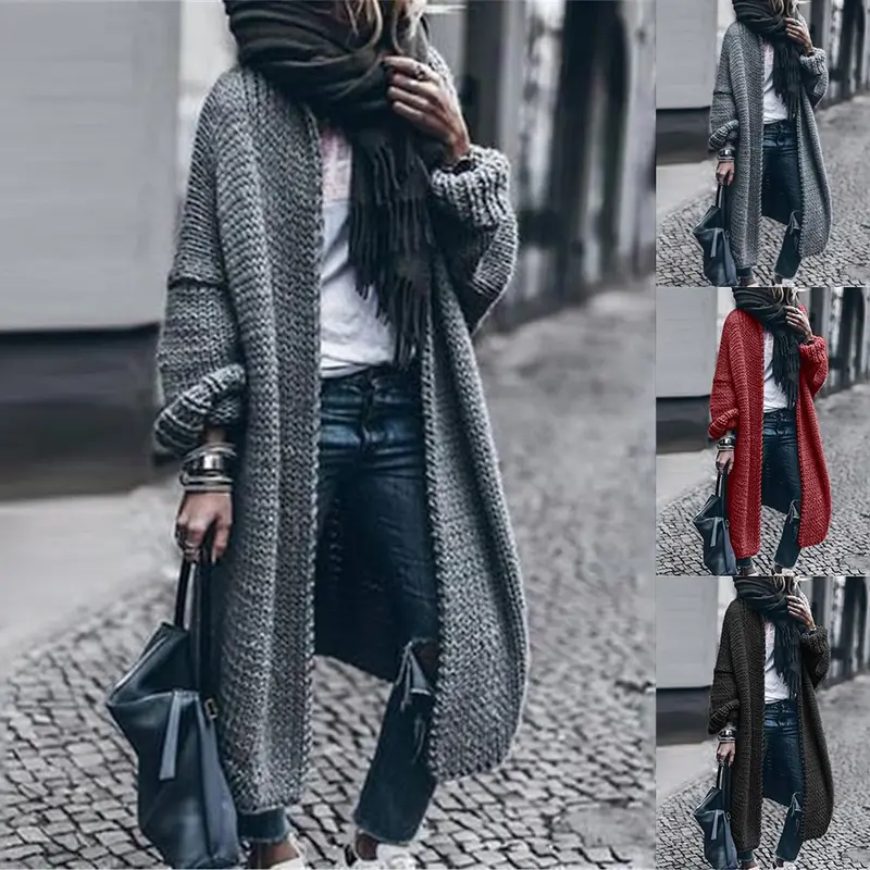 Damen Langer Grobstrick-Mantelcardigan mit überschnittener Schulter und offener Front Drune