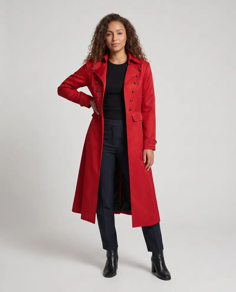 Damen langer Mantel mit kunstvollen Knöpfen und eleganter Silhouette Drune
