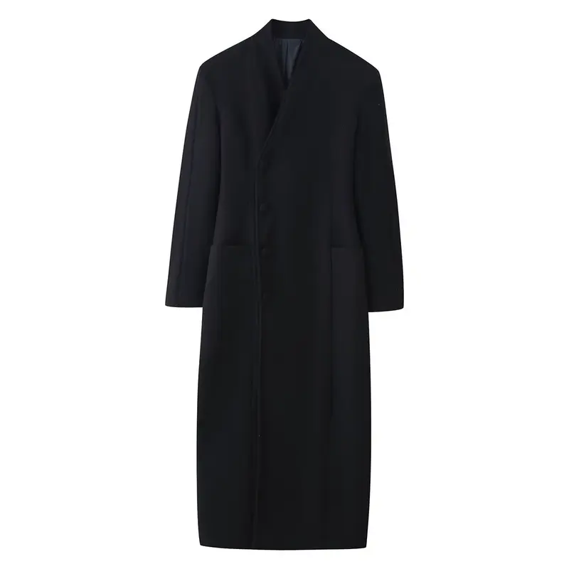 Damen Langer minimalistischer Mantel mit verdeckter Knopfleiste und aufgesetzten Taschen Drune
