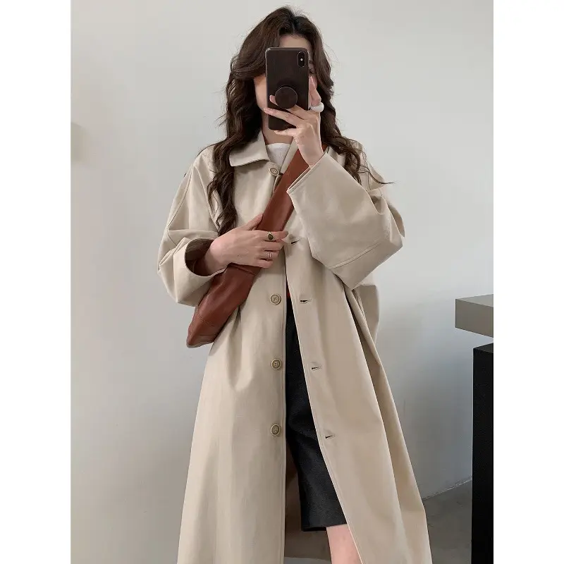 Damen Langer Oversize-Mantel im Trenchstil mit weitem Schnitt und klassischem Revers Drune