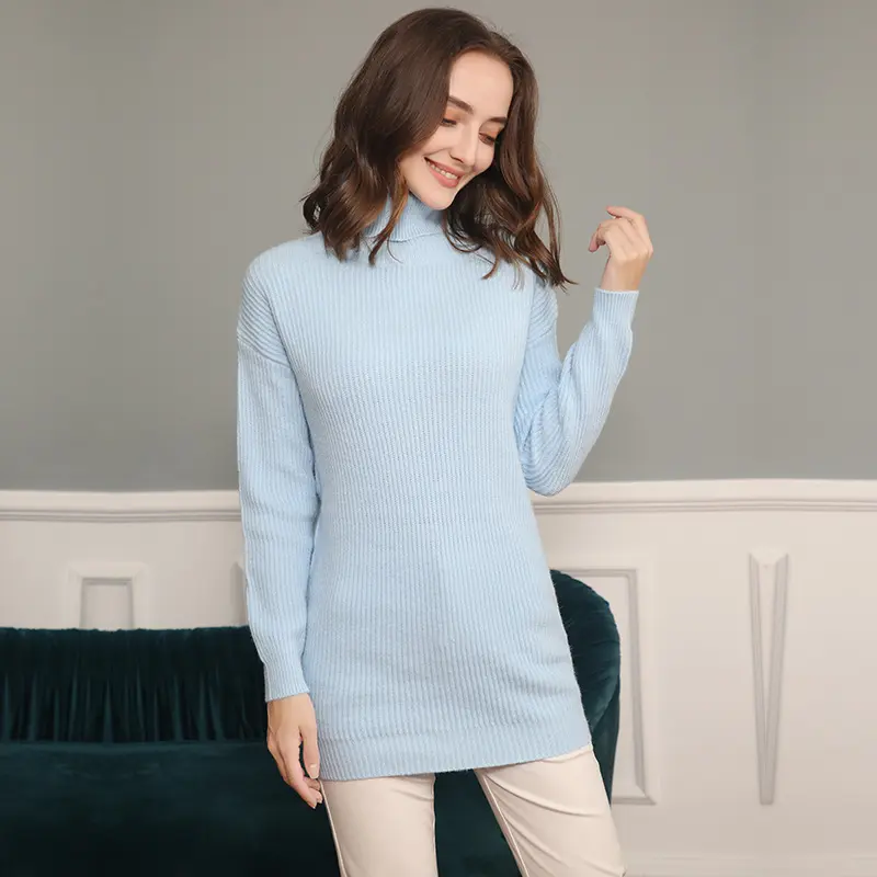 Damen Langer Rippstrick-Rollkragenpullover im Oversize-Schnitt Drune