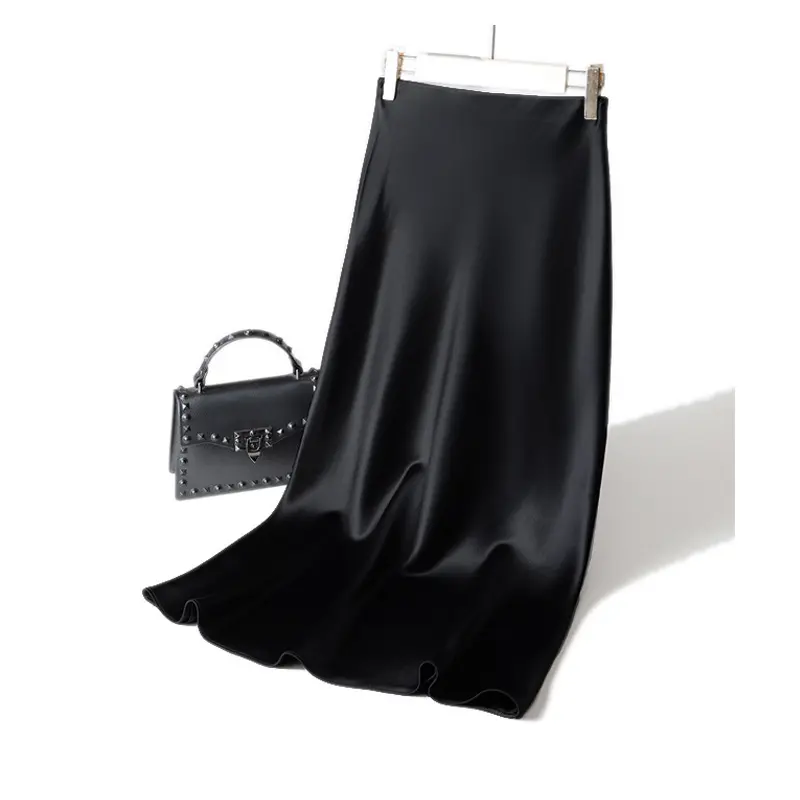 Damen Langer Satin-Maxirock im Bias-Cut mit taillenhoher Passform und fließender A‑Linie Drune