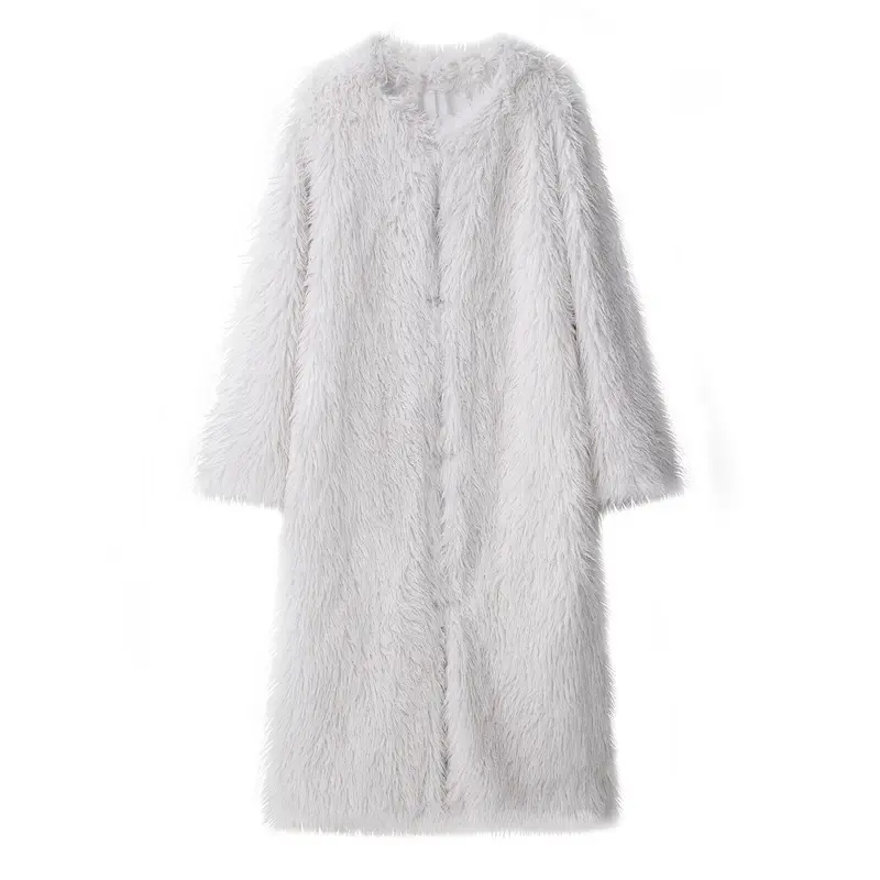 Damen Langer Shaggy-Kunstfellmantel im Longline-Schnitt Drune