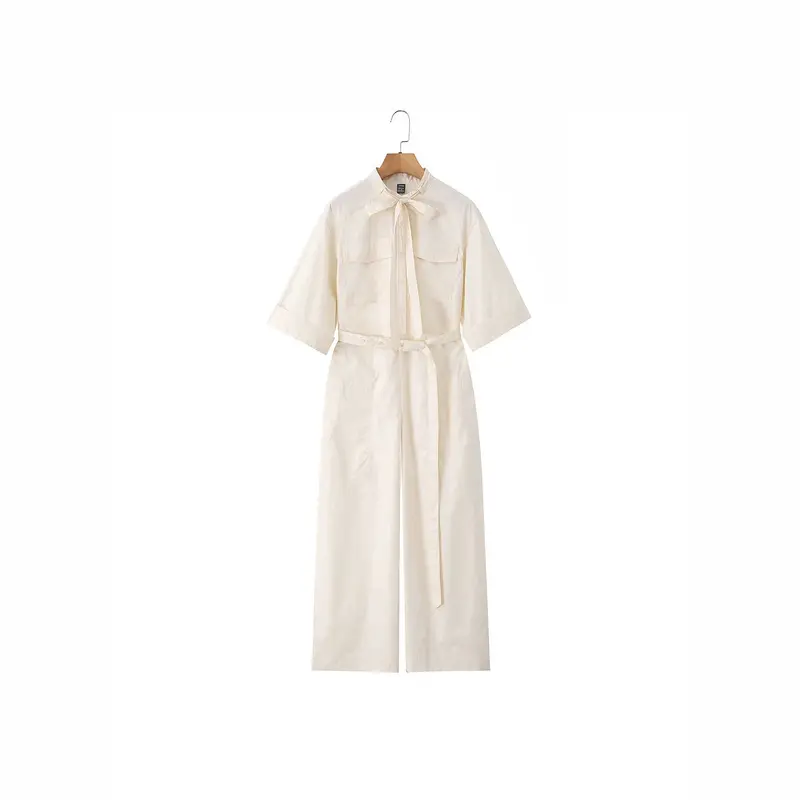 Damen Langer Utility-Jumpsuit mit Hemdkragen und Bindegürtel Drune