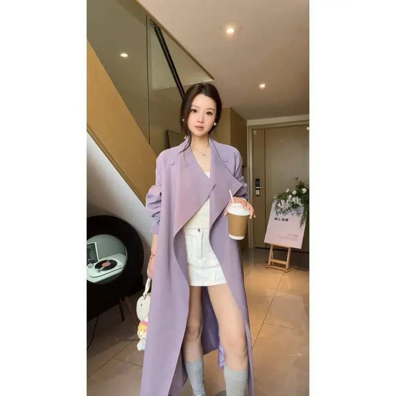 Damen Langer Wollmix-Mantel im Oversize-Trenchstil mit kastigem Schnitt und verstellbaren Manschetten Drune